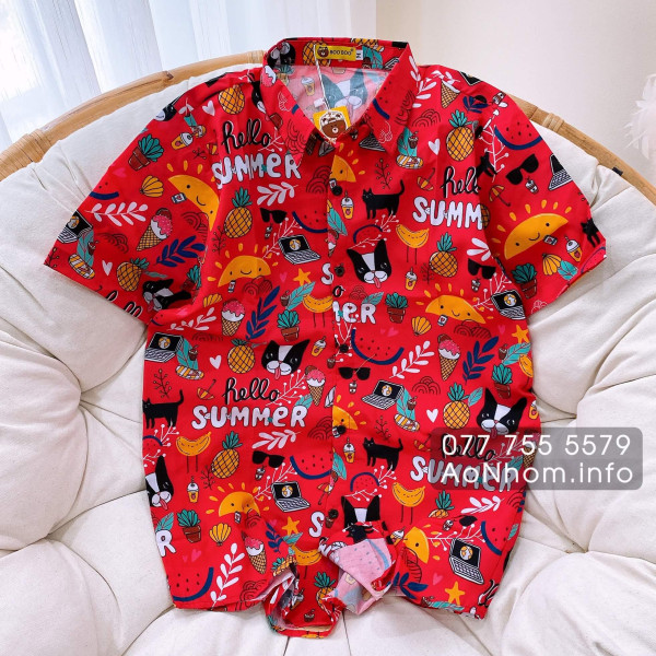 [Hàng Đặt May] Áo Sơ Mi Hoạt Hình - Hello Summer Đỏ - Áo Đôi Nhóm Lớp Team Building