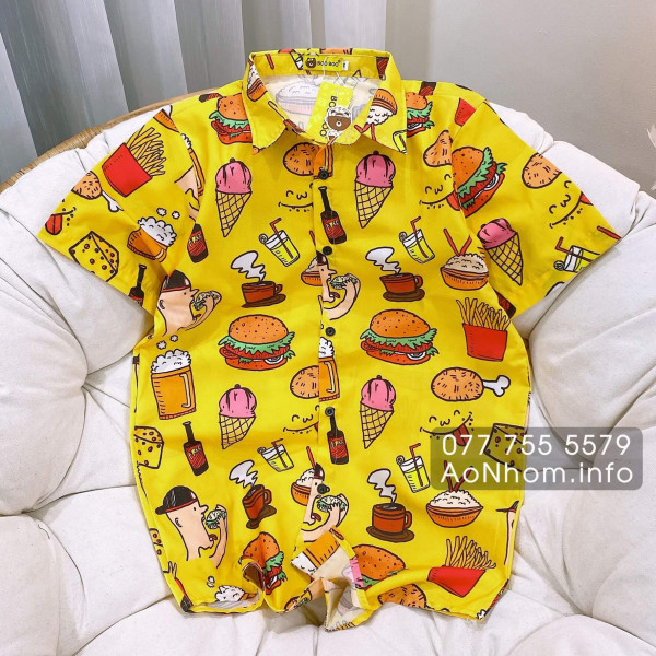 Áo Sơ Mi Hoạt Hình - Fastfood Vàng - Áo Đôi Nhóm Lớp Team Building