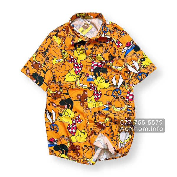 [Hàng Đặt May] Áo Sơ Mi Hoạt Hình - Mèo Siêu Quậy Garfield - Áo Đôi Nhóm Lớp Team Building