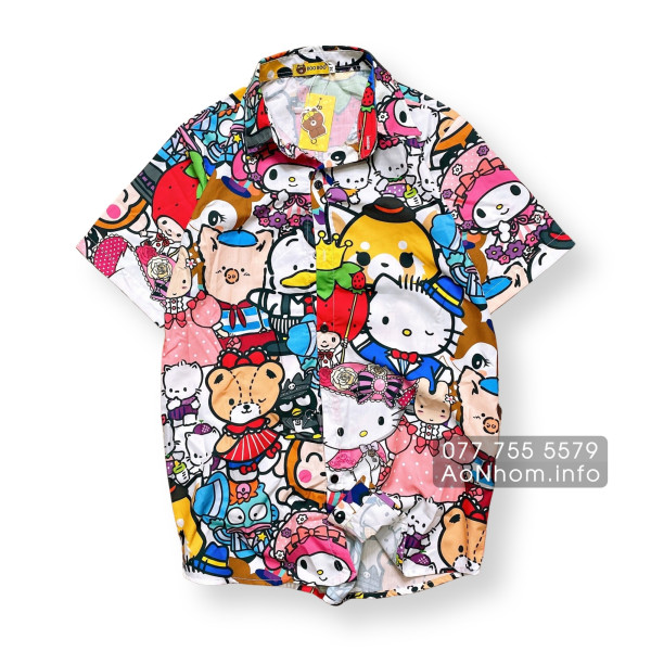 [Hàng Đặt May] Áo Sơ Mi Hoạt Hình - Mèo Kitty - Áo Đôi Nhóm Lớp Team Building