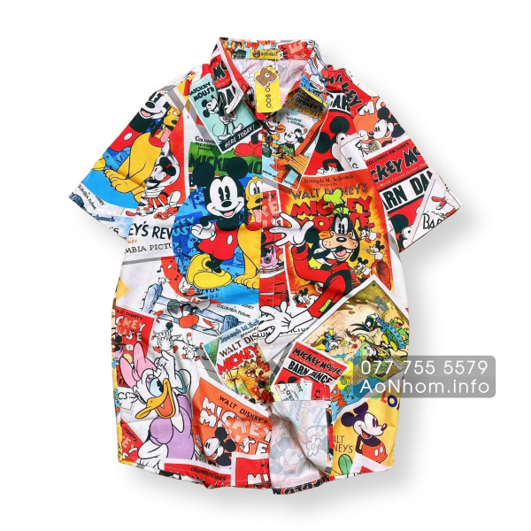 [Hàng Đặt May] Áo Sơ Mi Hoạt Hình - Mickey Mouse - Áo Đôi Nhóm Lớp Team Building