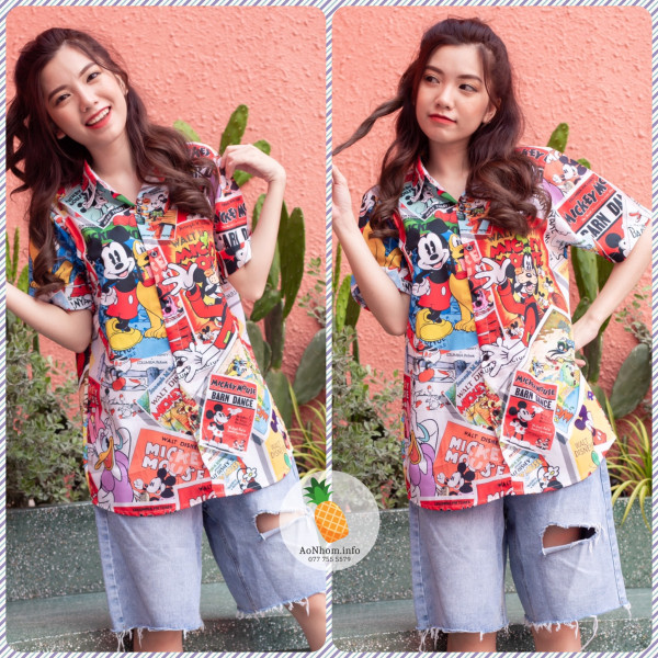 [Hàng Đặt May] Áo Sơ Mi Hoạt Hình - Mickey Mouse - Áo Đôi Nhóm Lớp Team Building