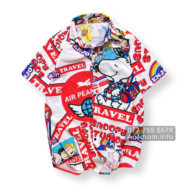 [Hàng Đặt May] Áo Sơ Mi Hoạt Hình - Chó Snoopy Travel - Áo Đôi Nhóm Lớp Team Building