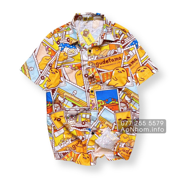 [Hàng Đặt May] Áo Sơ Mi Hoạt Hình - Trứng Lười Gudetama - Áo Đôi Nhóm Lớp Team Building