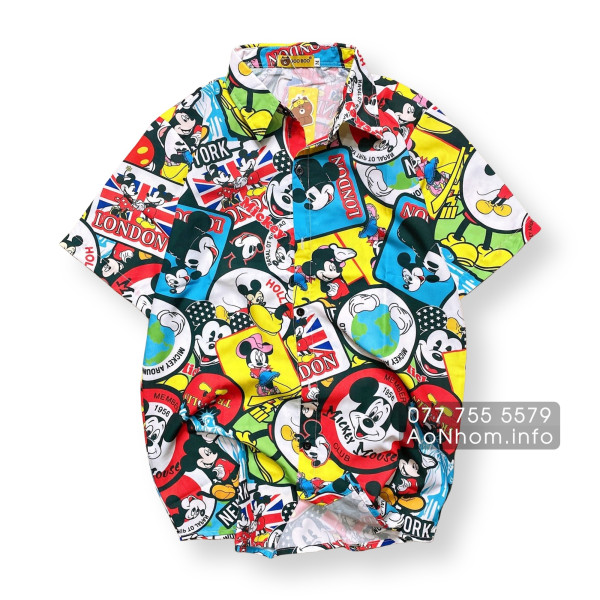 [Hàng Đặt May] Áo Sơ Mi Hoạt Hình - Chuột Mickey Mouse - Áo Đôi Nhóm Lớp Team Building