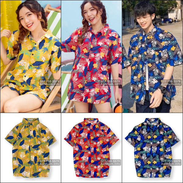 Áo Sơ Mi Đi Biển - Bông Hoa Xanh Đỏ Vàng - Chất Vải Tơ Đũi Mềm Thoáng Mát