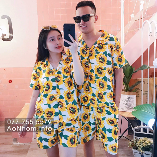 Bộ Đi Biển Kate Thái - Hoa Hướng Dương - Đồng Phục Nhóm Lớp Team Building Vải Mềm Mát