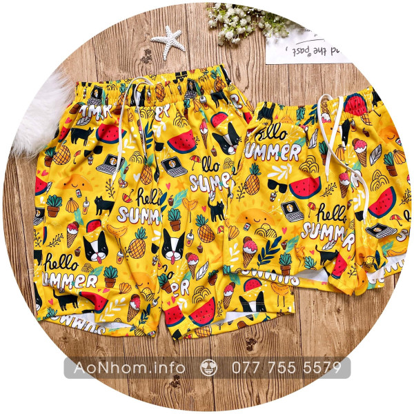 Quần Thun Hoạt Hình - Hello Summer Vàng - Chất Thun Dày Co Giãn 4 Chiều Mềm Mát